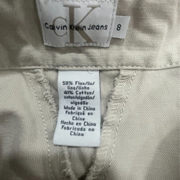 Calvin Klein Jeans Belted Skirt Linen Blend Khaki Utility Pockets Size 8 - Picture 3 of 10